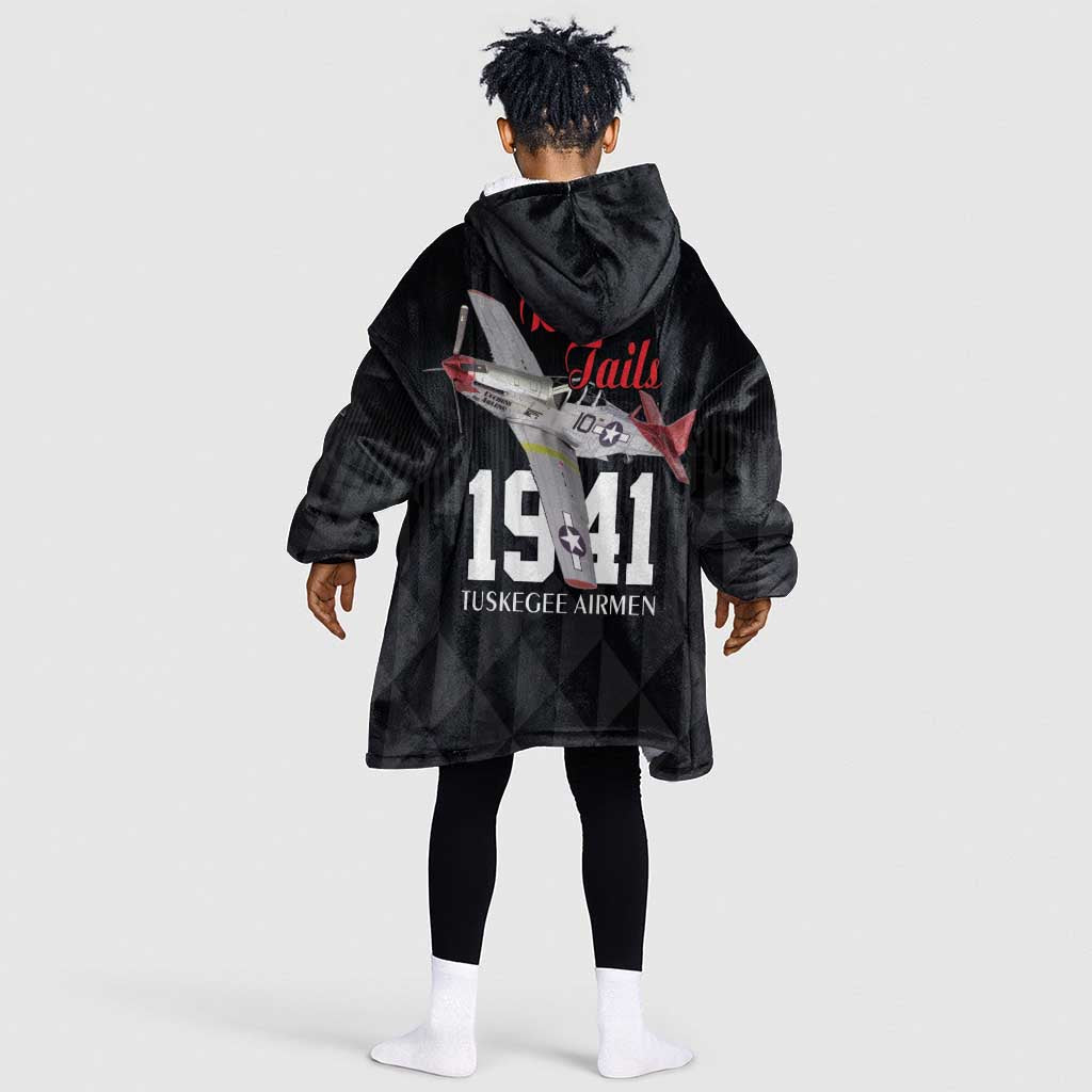 Tuskegee Airmen Red Tails Legacy Kid Wearable Blanket Hoodie African American Pilots - Black - African Pride