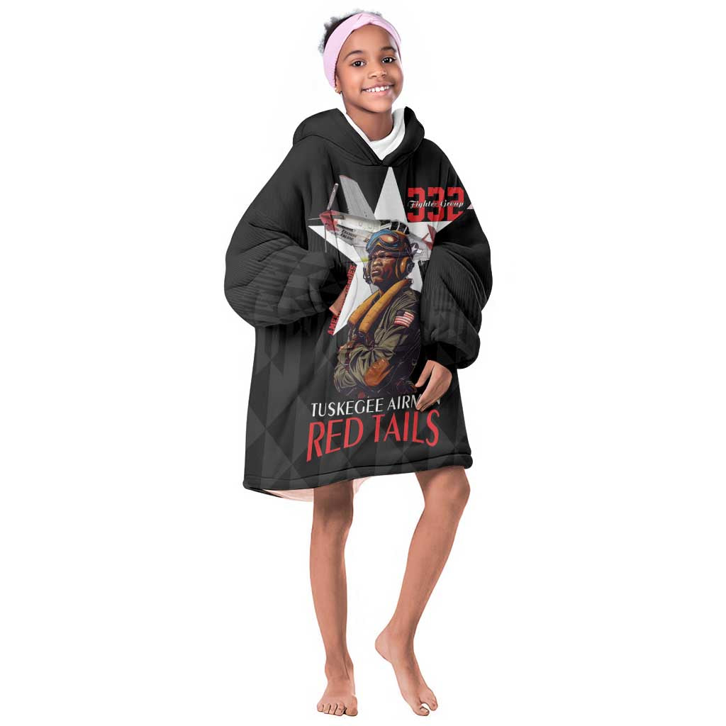 Tuskegee Airmen Red Tails Legacy Kid Wearable Blanket Hoodie African American Pilots - Black - African Pride