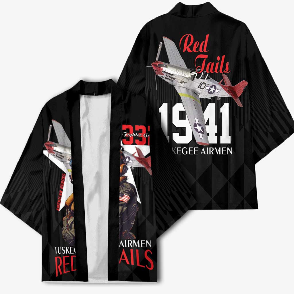 Tuskegee Airmen Red Tails Legacy Kimono African American Pilots - Black