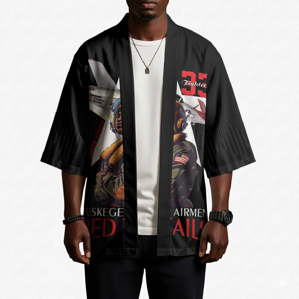 Tuskegee Airmen Red Tails Legacy Kimono African American Pilots - Black