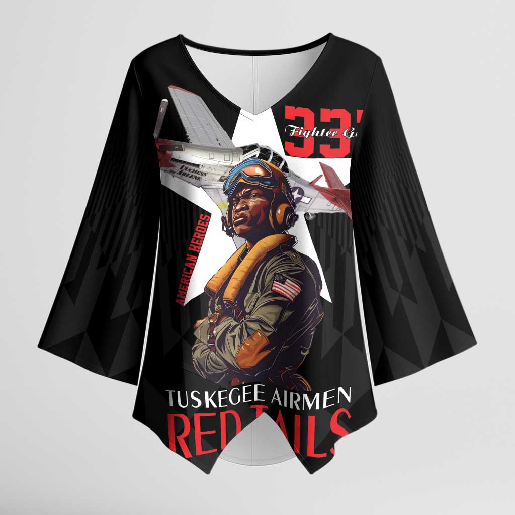 Tuskegee Airmen Red Tails Legacy Kimono Sleeve Blouse African American Pilots - Black