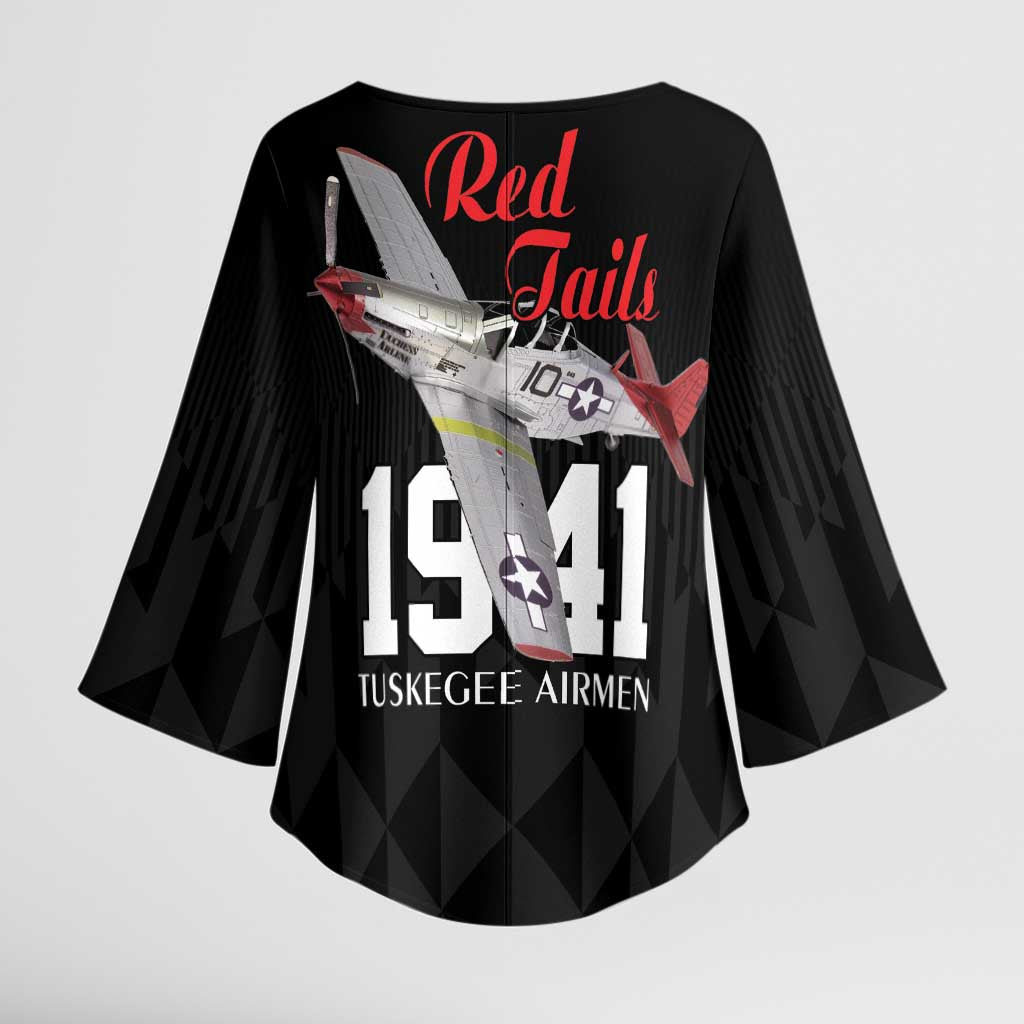Tuskegee Airmen Red Tails Legacy Kimono Sleeve Blouse African American Pilots - Black