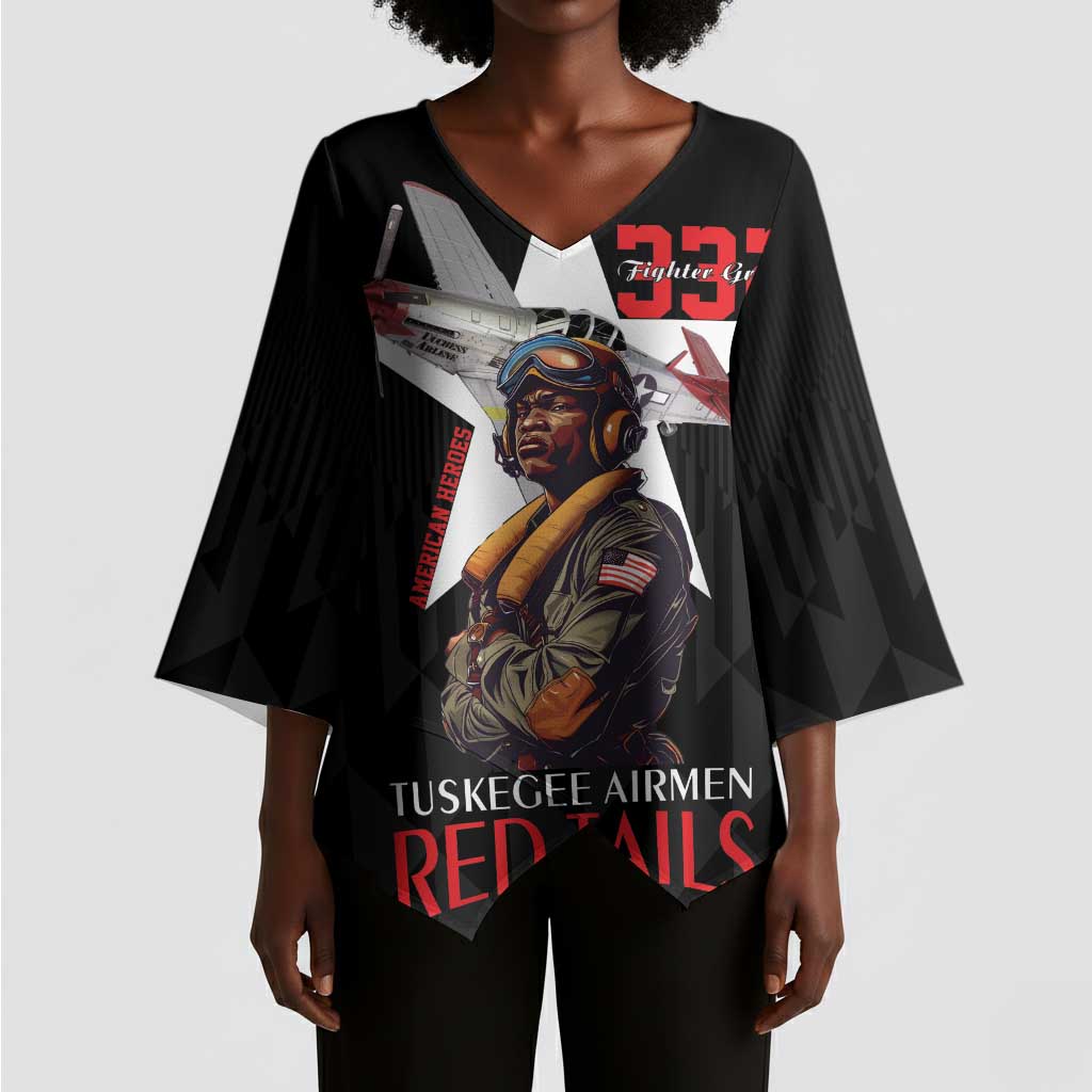 Tuskegee Airmen Red Tails Legacy Kimono Sleeve Blouse African American Pilots - Black
