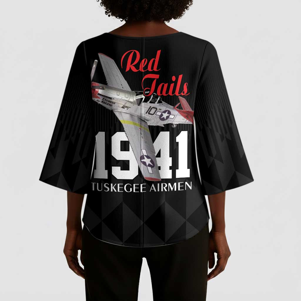 Tuskegee Airmen Red Tails Legacy Kimono Sleeve Blouse African American Pilots - Black