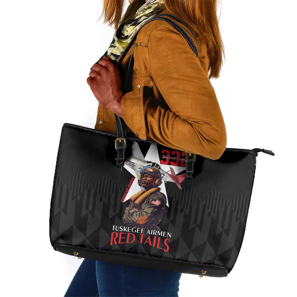 Tuskegee Airmen Red Tails Legacy Leather Tote Bag African American Pilots - Black - African Pride