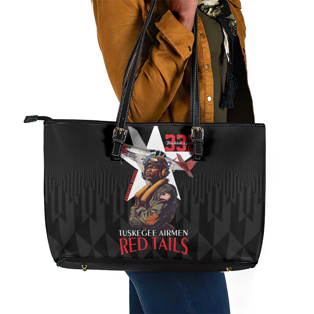 Tuskegee Airmen Red Tails Legacy Leather Tote Bag African American Pilots - Black - African Pride