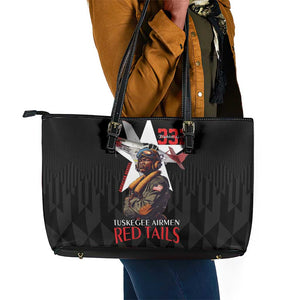 Tuskegee Airmen Red Tails Legacy Leather Tote Bag African American Pilots - Black - African Pride