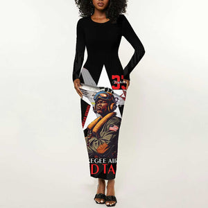 Tuskegee Airmen Red Tails Legacy Long Sleeve Bodycon Dress African American Pilots - Black - African Pride