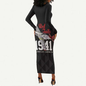 Tuskegee Airmen Red Tails Legacy Long Sleeve Bodycon Dress African American Pilots - Black - African Pride