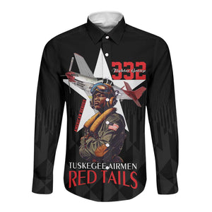 Tuskegee Airmen Red Tails Legacy Long Sleeve Button Shirt African American Pilots - Black - African Pride