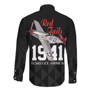 Tuskegee Airmen Red Tails Legacy Long Sleeve Button Shirt African American Pilots - Black - African Pride