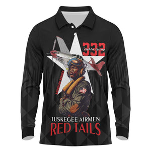 Tuskegee Airmen Red Tails Legacy Long Sleeve Polo Shirt African American Pilots - Black - African Pride