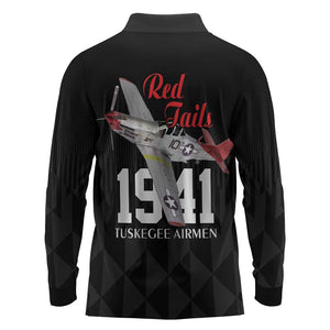 Tuskegee Airmen Red Tails Legacy Long Sleeve Polo Shirt African American Pilots - Black - African Pride