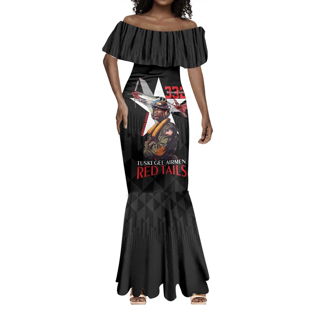 Tuskegee Airmen Red Tails Legacy Mermaid Dress African American Pilots - Black - African Pride