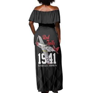 Tuskegee Airmen Red Tails Legacy Off Shoulder Maxi Dress African American Pilots - Black - African Pride