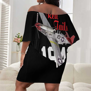 Tuskegee Airmen Red Tails Legacy Off Shoulder Short Dress African American Pilots - Black - African Pride