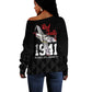 Tuskegee Airmen Red Tails Legacy Off Shoulder Sweater African American Pilots - Black - African Pride