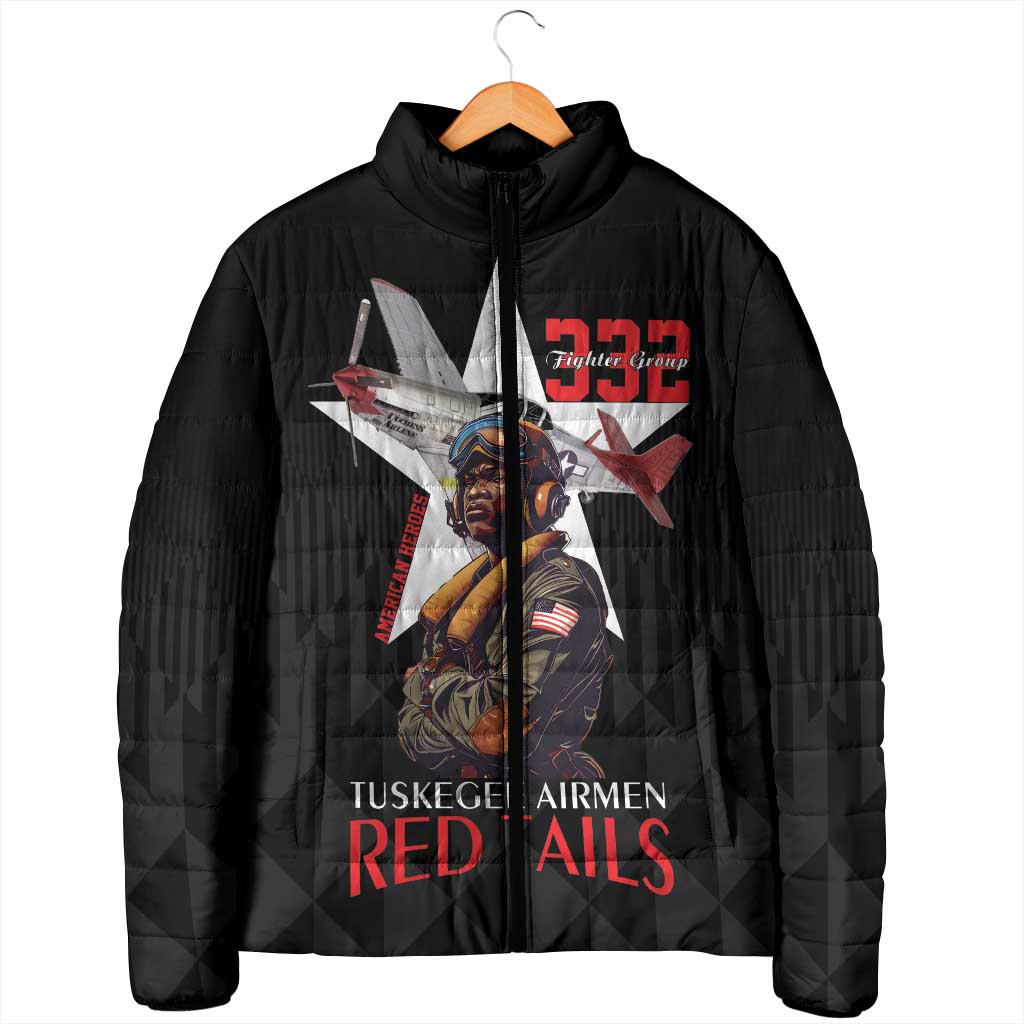 Tuskegee Airmen Red Tails Legacy Padded Jacket African American Pilots - Black