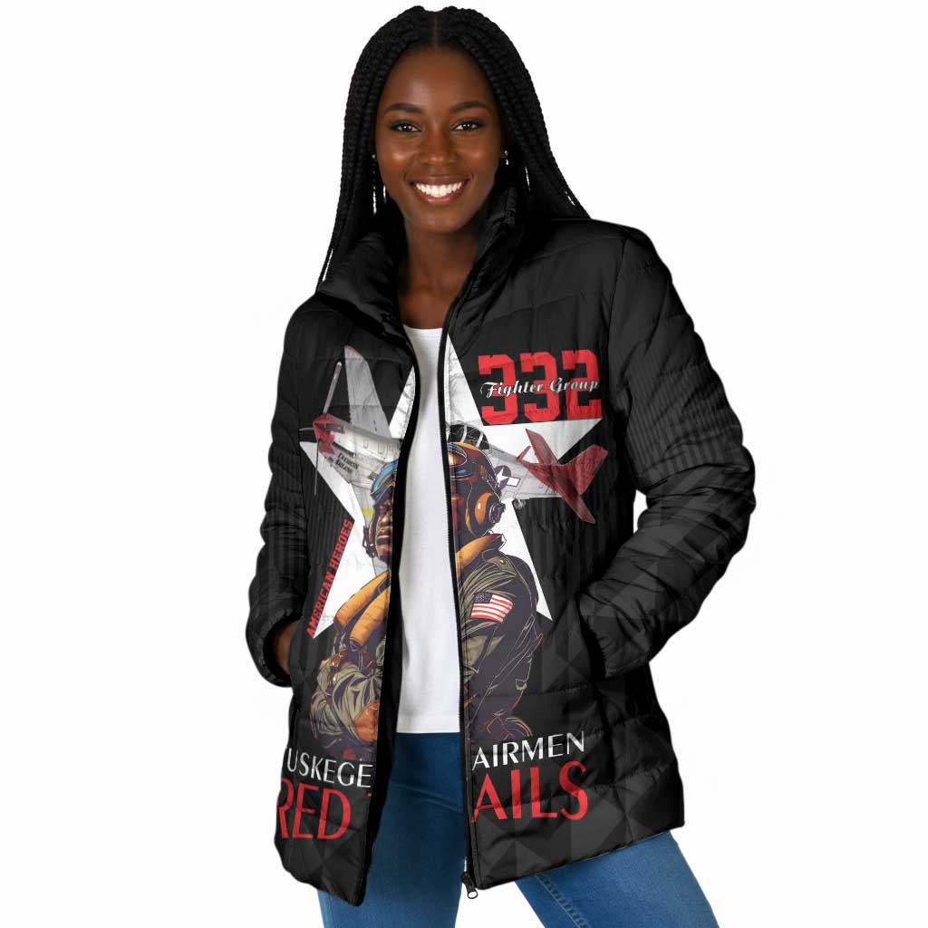 Tuskegee Airmen Red Tails Legacy Padded Jacket African American Pilots - Black