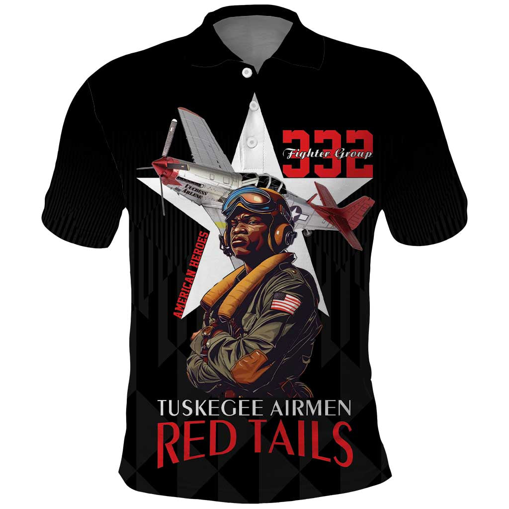 Tuskegee Airmen Red Tails Legacy Polo Shirt African American Pilots - Black - African Pride