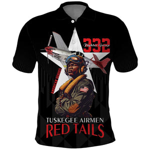 Tuskegee Airmen Red Tails Legacy Polo Shirt African American Pilots - Black - African Pride