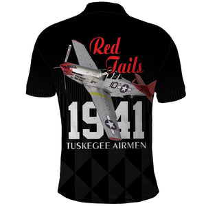 Tuskegee Airmen Red Tails Legacy Polo Shirt African American Pilots - Black - African Pride