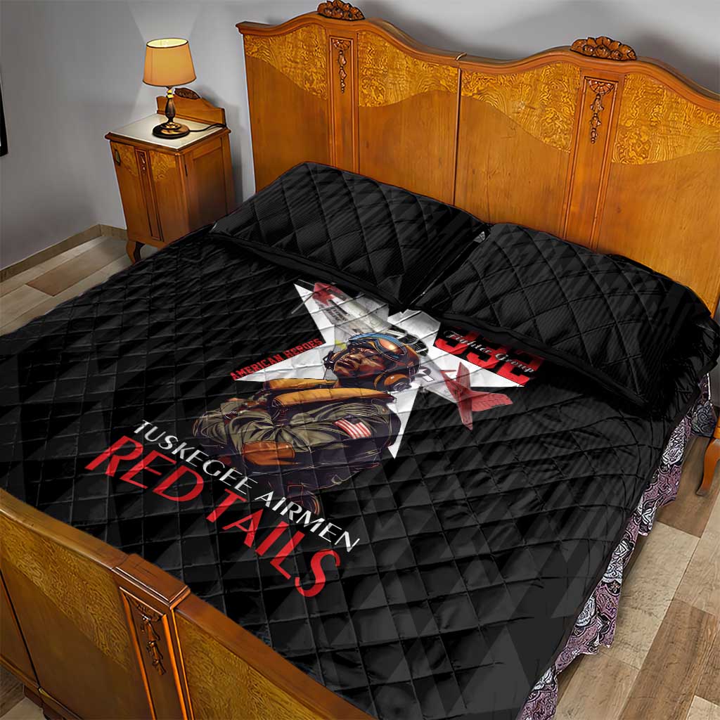Tuskegee Airmen Red Tails Legacy Quilt Bed Set African American Pilots - Black - African Pride