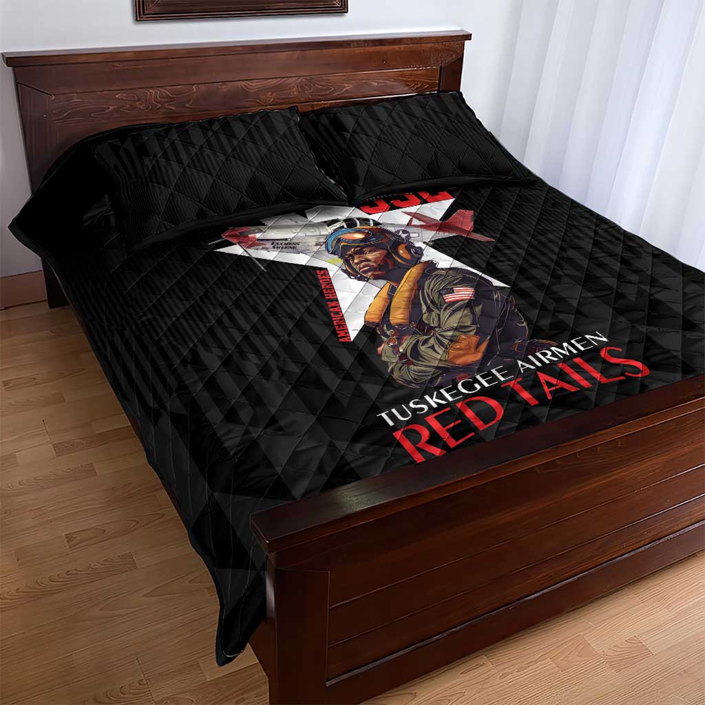 Tuskegee Airmen Red Tails Legacy Quilt Bed Set African American Pilots - Black - African Pride