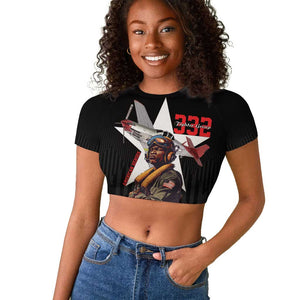 Tuskegee Airmen Red Tails Legacy Raglan Cropped T shirt African American Pilots - Black - African Pride