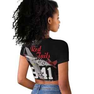 Tuskegee Airmen Red Tails Legacy Raglan Cropped T shirt African American Pilots - Black - African Pride
