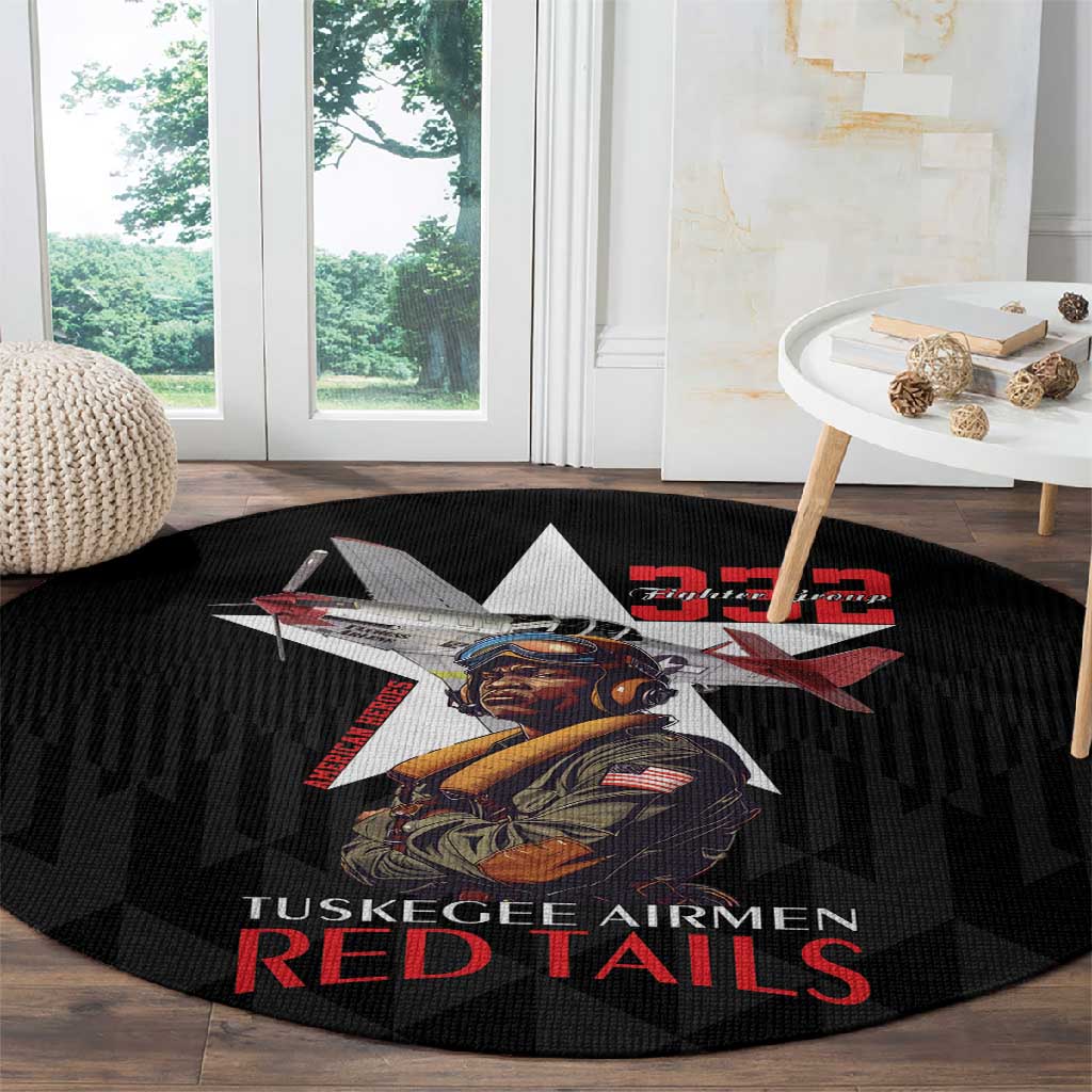 Tuskegee Airmen Red Tails Legacy Round Carpet African American Pilots - Black - African Pride