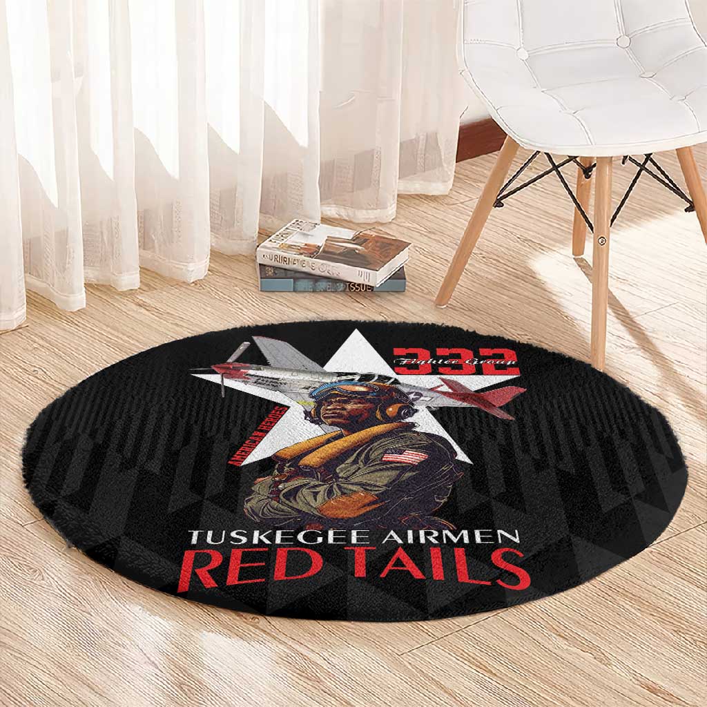 Tuskegee Airmen Red Tails Legacy Round Carpet African American Pilots - Black - African Pride