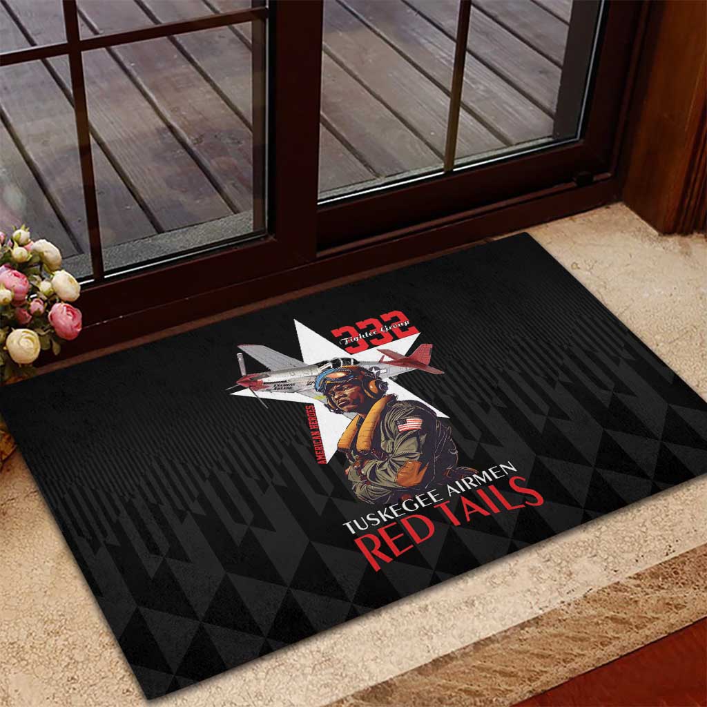 Tuskegee Airmen Red Tails Legacy Rubber Doormat African American Pilots - Black - African Pride
