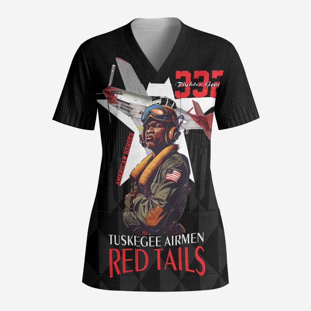 Tuskegee Airmen Red Tails Legacy Scrub Top African American Pilots - Black - African Pride