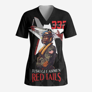 Tuskegee Airmen Red Tails Legacy Scrub Top African American Pilots - Black - African Pride