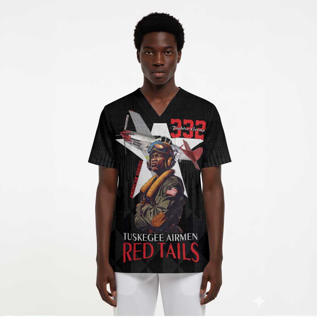 Tuskegee Airmen Red Tails Legacy Scrub Top African American Pilots - Black - African Pride