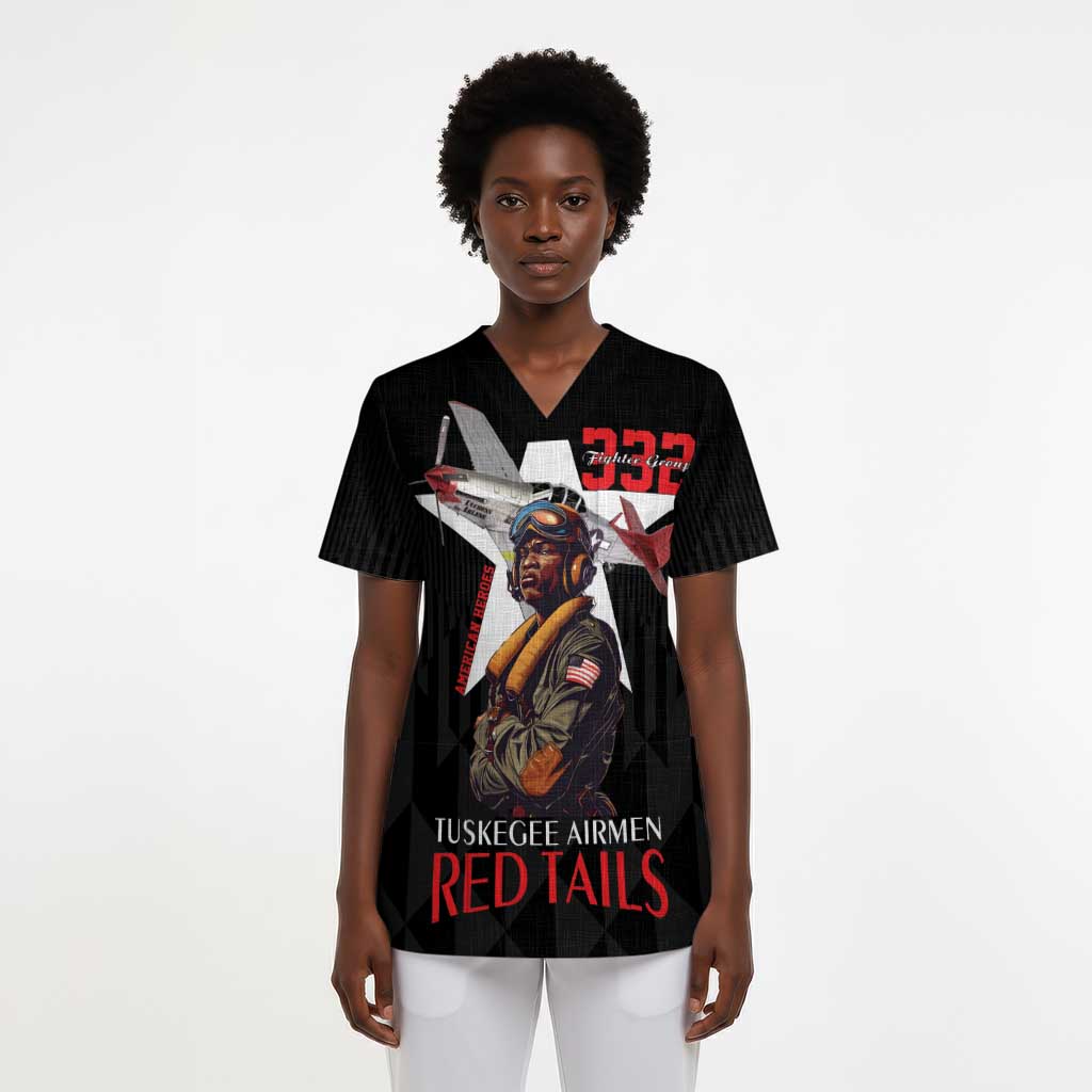 Tuskegee Airmen Red Tails Legacy Scrub Top African American Pilots - Black - African Pride