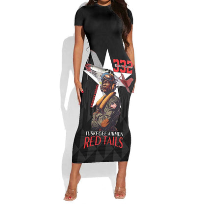 Tuskegee Airmen Red Tails Legacy Short Sleeve Bodycon Dress African American Pilots - Black - African Pride