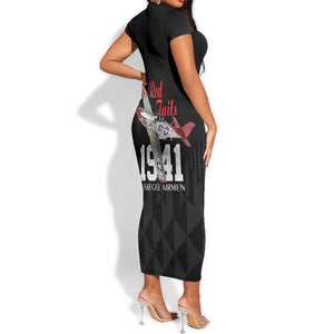 Tuskegee Airmen Red Tails Legacy Short Sleeve Bodycon Dress African American Pilots - Black - African Pride