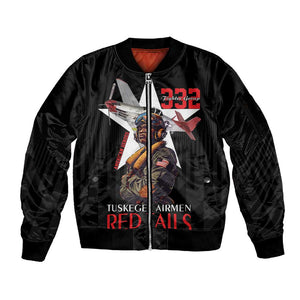Tuskegee Airmen Red Tails Legacy Sleeve Zip Bomber Jacket African American Pilots - Black - African Pride