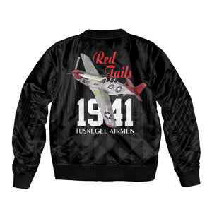 Tuskegee Airmen Red Tails Legacy Sleeve Zip Bomber Jacket African American Pilots - Black - African Pride