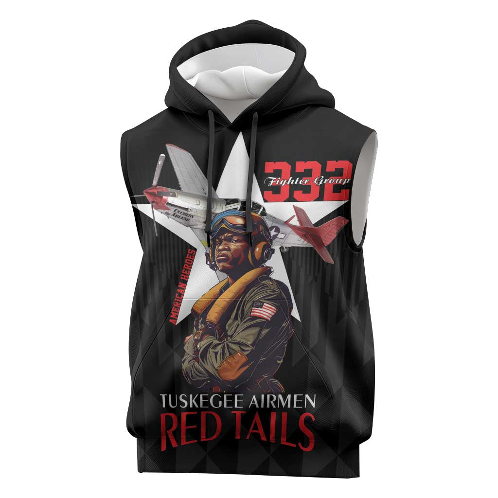 Tuskegee Airmen Red Tails Legacy Sleeveless Hoodie African American Pilots - Black - African Pride