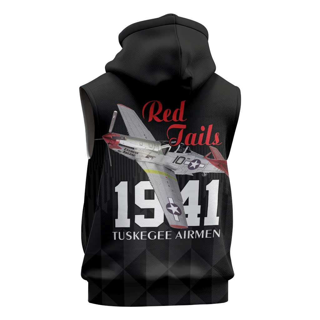 Tuskegee Airmen Red Tails Legacy Sleeveless Hoodie African American Pilots - Black - African Pride