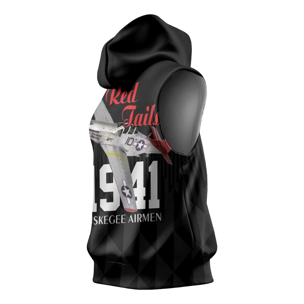 Tuskegee Airmen Red Tails Legacy Sleeveless Hoodie African American Pilots - Black - African Pride