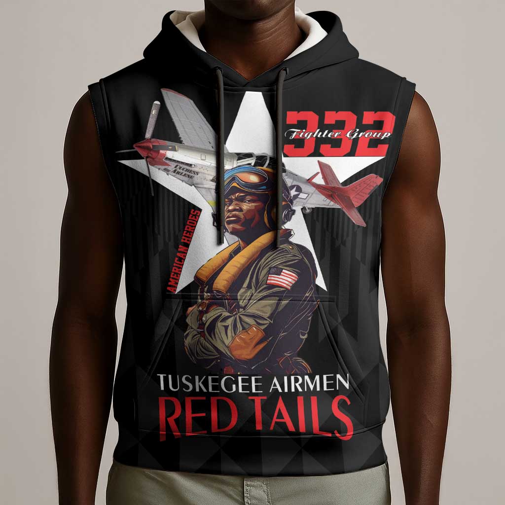 Tuskegee Airmen Red Tails Legacy Sleeveless Hoodie African American Pilots - Black - African Pride