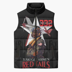 Tuskegee Airmen Red Tails Legacy Sleeveless Puffer Jacket African American Pilots - Black