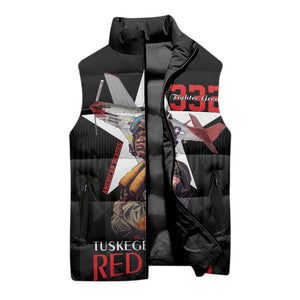 Tuskegee Airmen Red Tails Legacy Sleeveless Puffer Jacket African American Pilots - Black