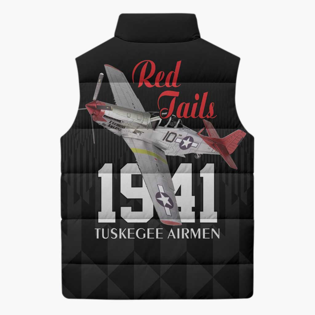 Tuskegee Airmen Red Tails Legacy Sleeveless Puffer Jacket African American Pilots - Black