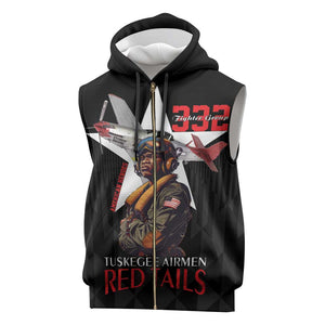 Tuskegee Airmen Red Tails Legacy Sleeveless Zip Hoodie African American Pilots - Black - African Pride