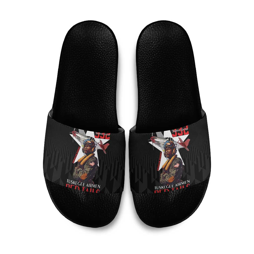 Tuskegee Airmen Red Tails Legacy Slide Sandals African American Pilots - Black